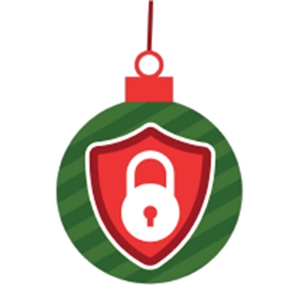 Holiday ornament decorated with a shield and padlock to indicate security