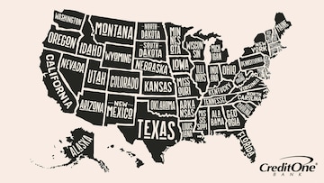 A drawn map of the United States with each state labeled.