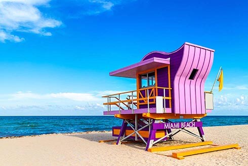 An iconic colorful lifeguard stand at Miami’s South Beach