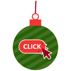 Holiday ornament decorated with a computer cursor clicking an online button
