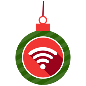 Holiday ornament decorated with a radiating WiFi signal to indicate the transfer of information