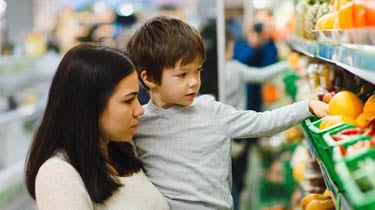 Mom and child grocery shop