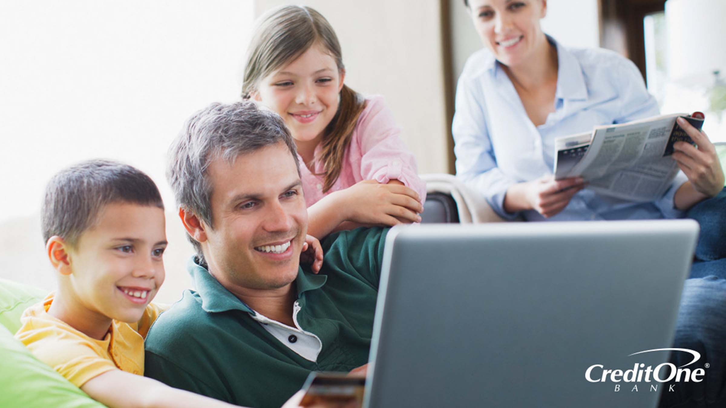 Father teaching his young children the importance of good credit Father teaching his young children the importance of good credit
