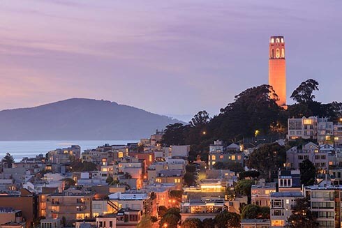 Coit Tower overlooking San Francisco on Telegraph Hill