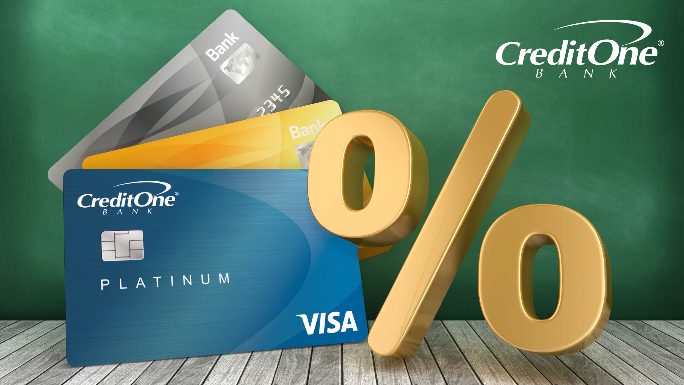A selection of credit cards with a percentage sign indicating credit card interest rate