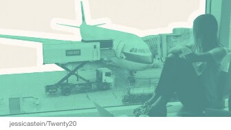 Woman waits for plane