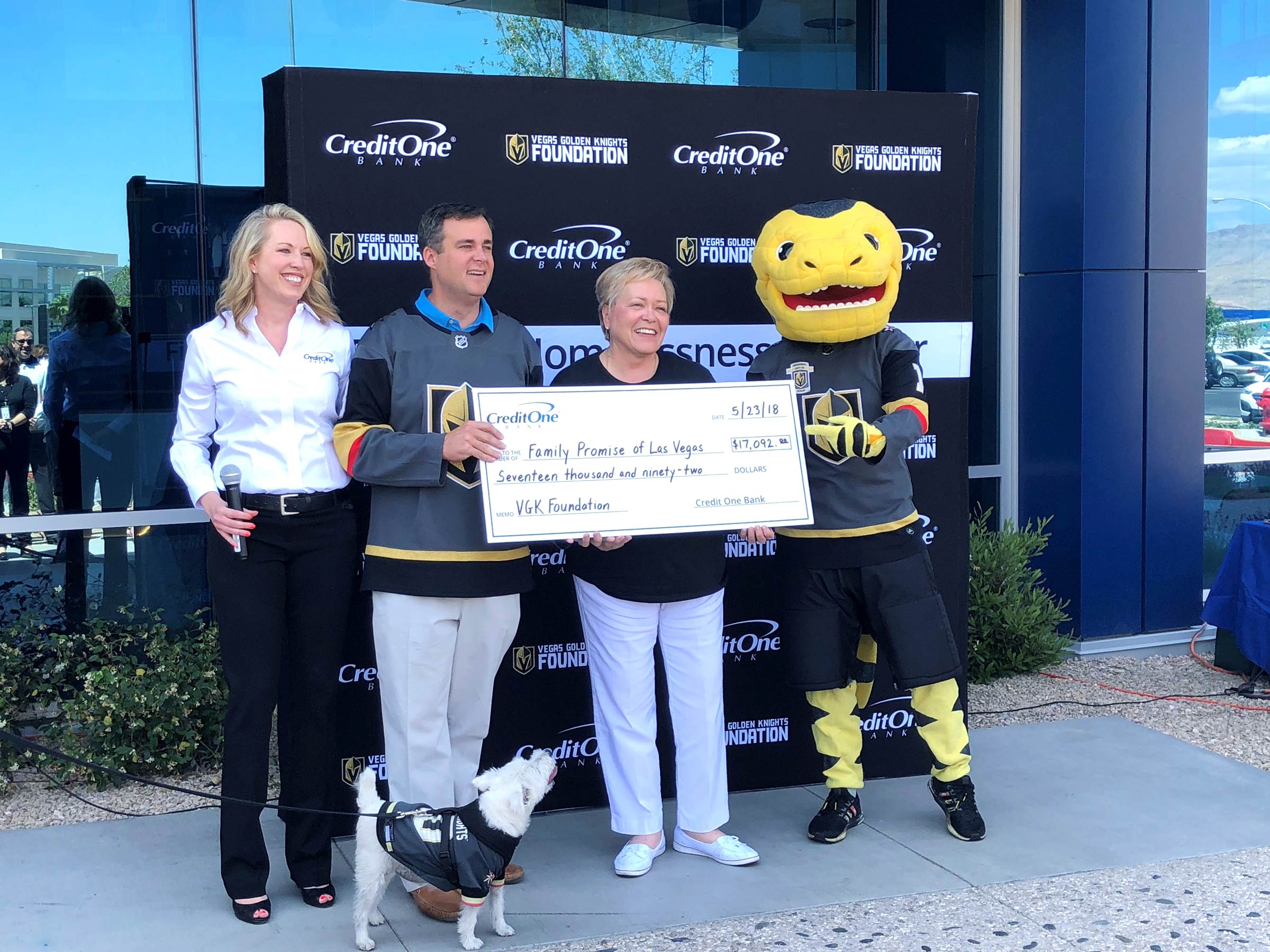 alt="Credit One Bank and Vegas Golden Knights Foundation donation to Family Promise of Las Vegas and The Shade Tree"